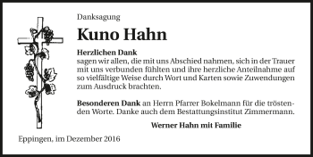 Traueranzeige von Kuno Hahn 