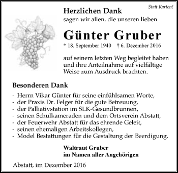 Traueranzeige von Günter Gruber 