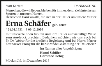 Traueranzeige von Erna Schäfer 