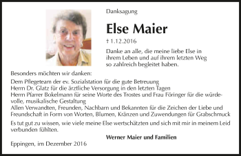 Traueranzeige von Else Maier 