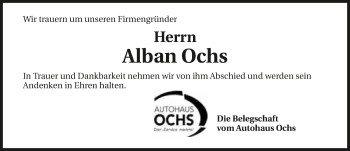 Traueranzeige von Alban Ochs 