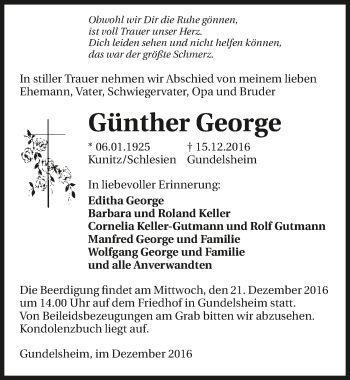 Traueranzeige von Günther George 