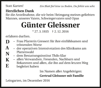 Traueranzeige von Günter Gleissner 