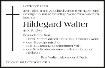 Traueranzeige von Hildegard Walter 