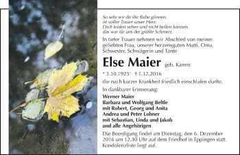 Traueranzeige von Else Maier 