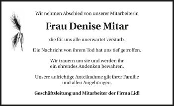 Traueranzeige von Denise Mitar 