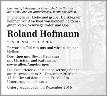 Traueranzeige von Roland Hofmann 