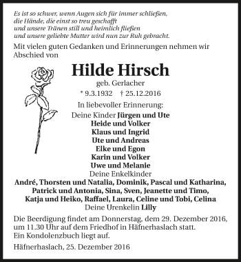 Traueranzeige von Hilde Hirsch 