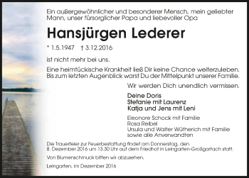 Traueranzeige von Hansjürgen Lederer 