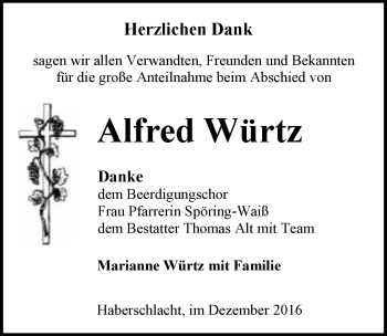 Traueranzeige von Alfred Würtz 