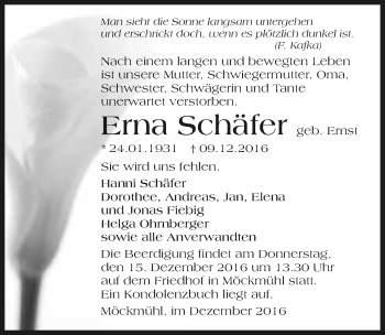 Traueranzeige von Erna Schäfer 