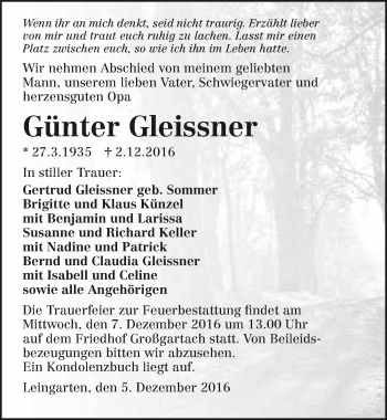 Traueranzeige von Günter Gleissner 