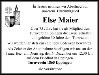 Traueranzeige von Else Maier 