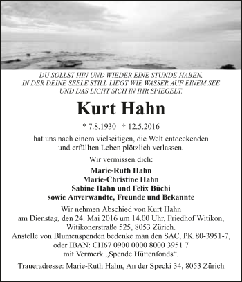 Traueranzeige von Kurt Hahn 