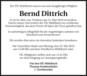 Traueranzeige von Bernd Dittrich 