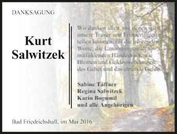 Traueranzeige von Kurt Salwitzek 