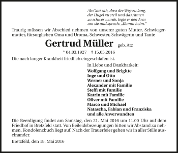 Traueranzeige von Gertrud Müller 