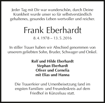 Traueranzeige von Frank Eberhardt 
