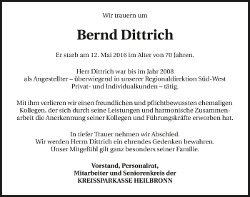 Traueranzeige von Bernd Dittrich 