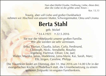 Traueranzeige von Berta Stahl 