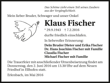 Traueranzeige von Klaus Fischer 