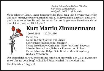 Traueranzeige von Kurt Martin Zimmermann 