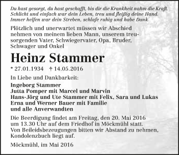 Traueranzeige von Heinz Stammer 