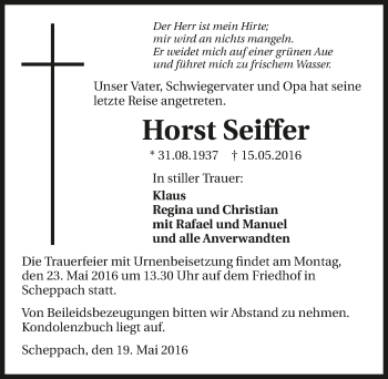 Traueranzeige von Horst Seiffer 