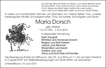 Traueranzeige von Maria Dorsch 