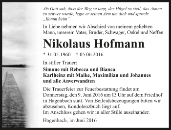 Traueranzeige von Nikolaus Hofmann 