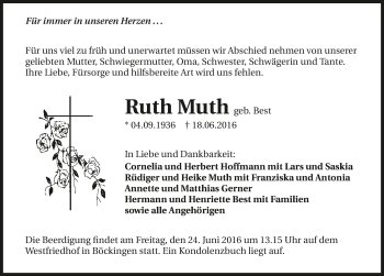 Traueranzeige von Ruth Muth 