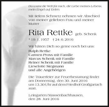 Traueranzeige von Rita Rettke 