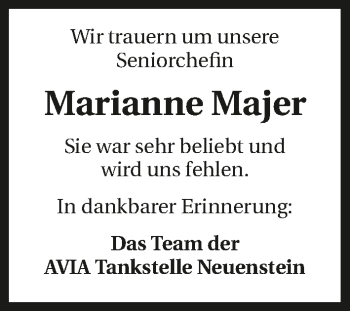 Traueranzeige von Marianne Majer 