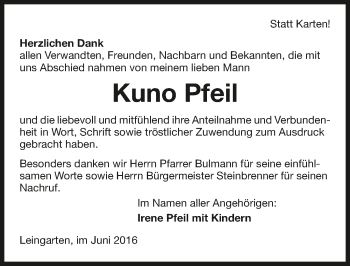 Traueranzeige von Kuno Pfeil 