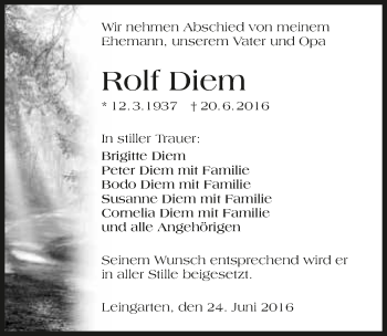 Traueranzeige von Rolf Diem 