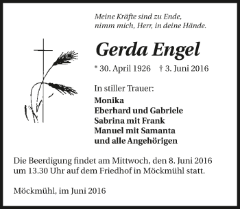 Traueranzeige von Gerda Engel 