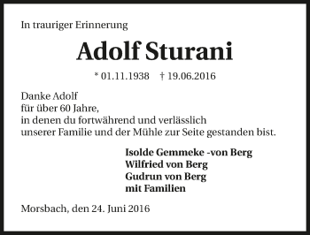 Traueranzeige von Adolf Sturani 