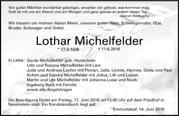 Traueranzeige von Lothar Michelfelder 