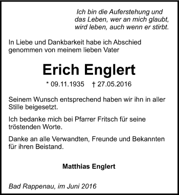 Traueranzeige von Erich Englert 