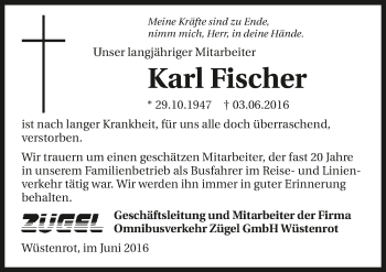 Traueranzeige von Karl Fischer 