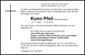 Traueranzeige von Kuno Pfeil 