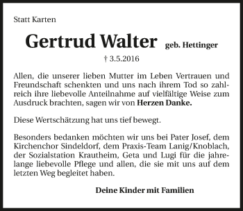 Traueranzeige von Gertrud Walter 