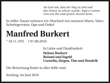 Traueranzeige von Manfred Burkert 