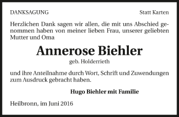 Traueranzeige von Annerose Biehler 