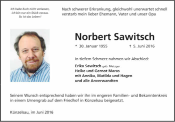 Traueranzeige von Norbert Sawitsch 