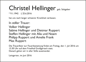 Traueranzeige von Christel Hellinger 