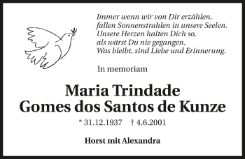 Traueranzeige von Maria Trindade Gomes dos Santos de Kunze 