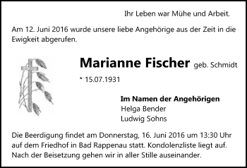 Traueranzeige von Marianne Fischer 