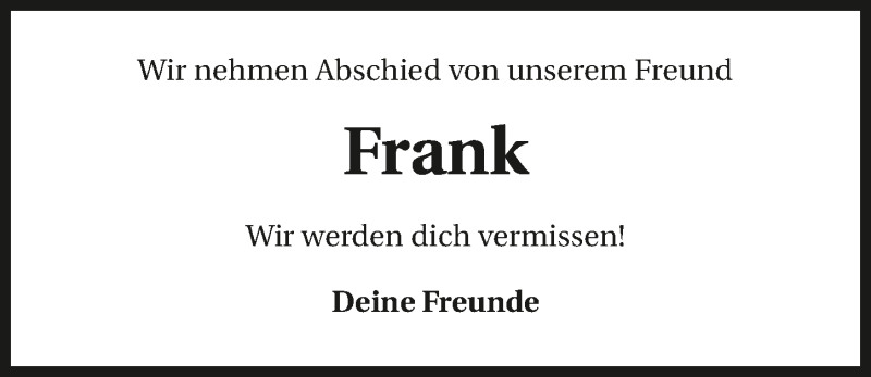  Traueranzeige für Frank Werner vom 25.06.2016 aus 