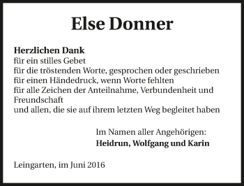 Traueranzeige von Else Donner 